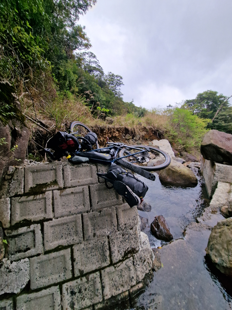 My bike lifted on top of some old concrete blocks