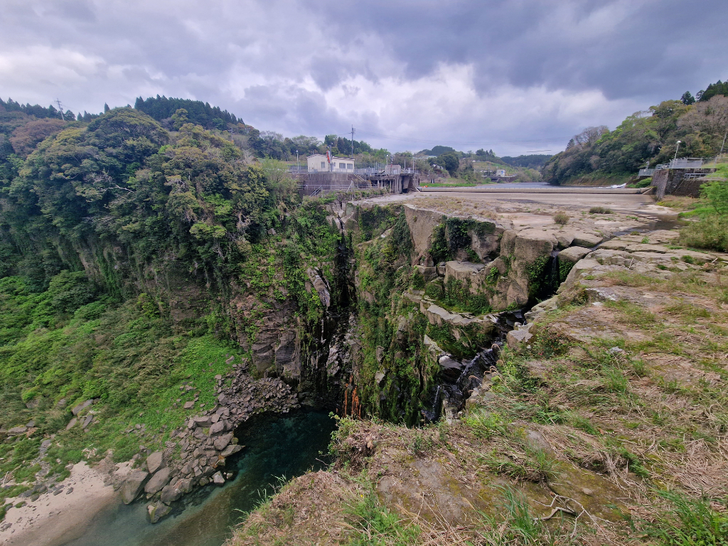 A waterfall with no water in it